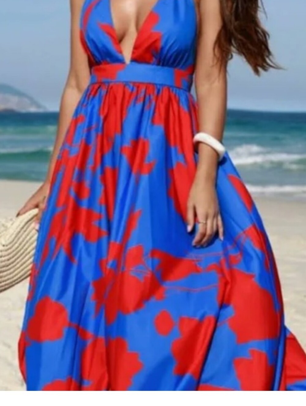Blue & Red Halter Maxi Dress - Beach-Ready Style
